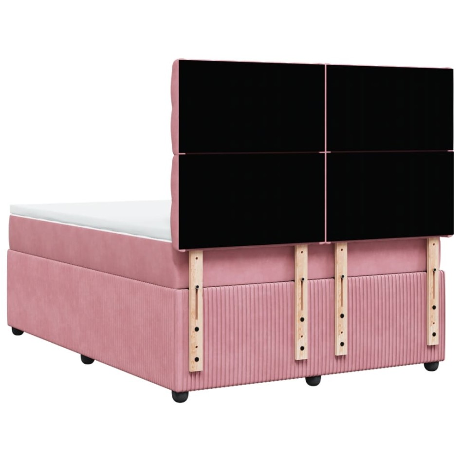 Cama box spring con colchón terciopelo rosa 140x190
