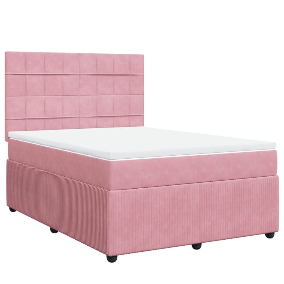 Cama box spring con colchón terciopelo rosa 140x190