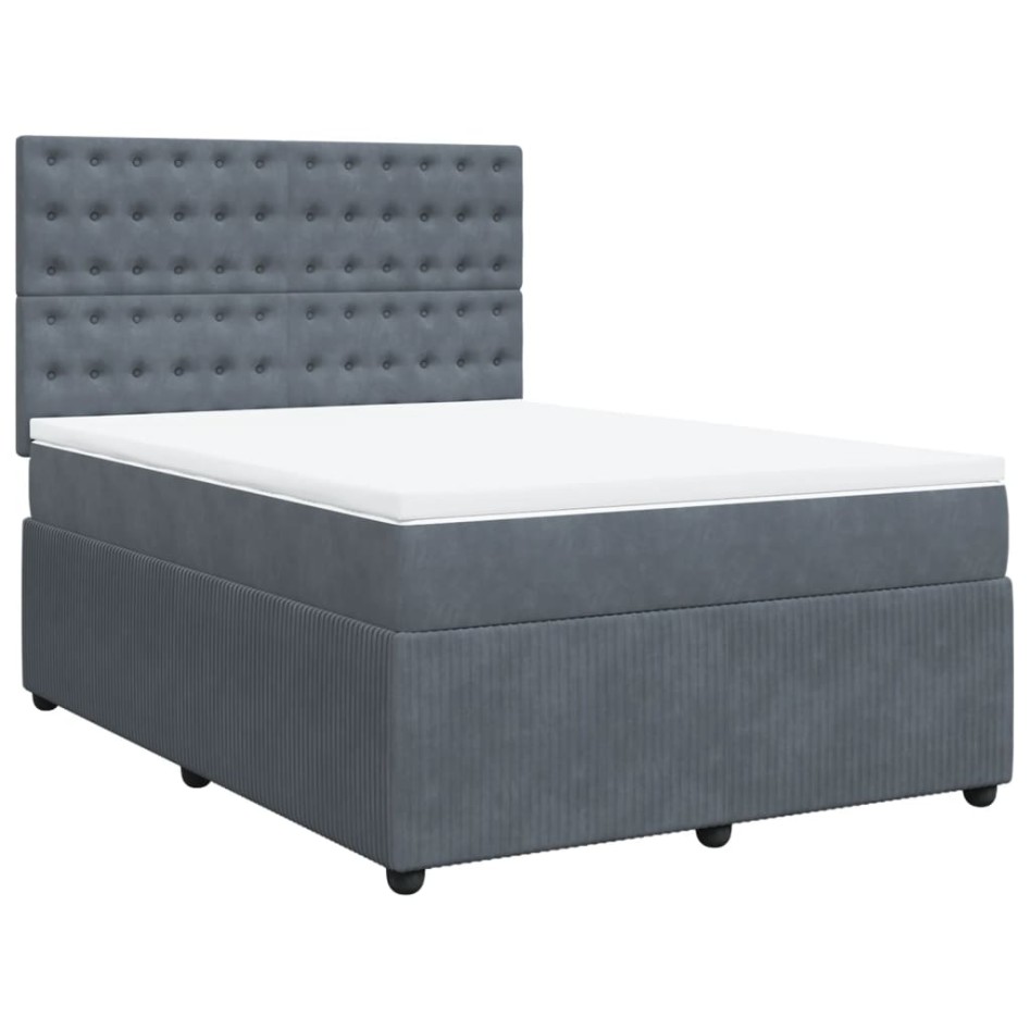Cama box spring con colchón terciopelo gris oscuro 140x190