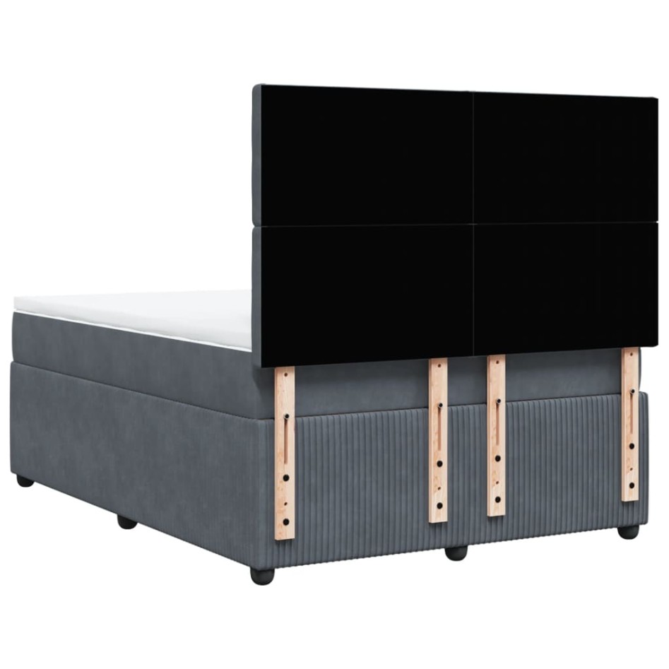 Cama box spring con colchón terciopelo gris oscuro 140x190