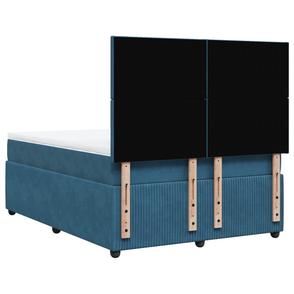 Cama box spring con colchón terciopelo azul 140x190