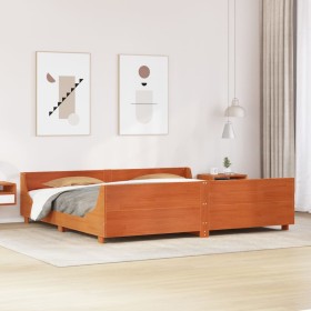 Cama sin colchón madera maciza de pino marrón cera 200x200