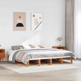 Cama sin colchón madera maciza de pino marrón cera 200x200