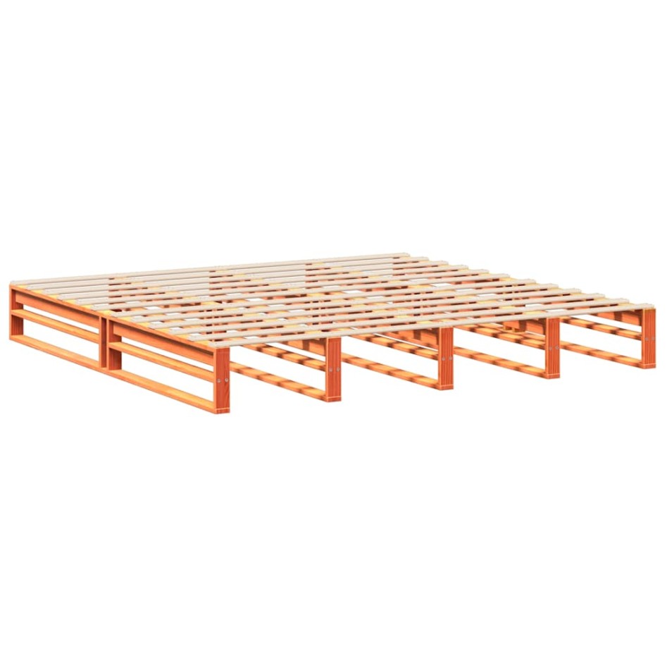 Cama sin colchón madera maciza de pino marrón cera 200x200