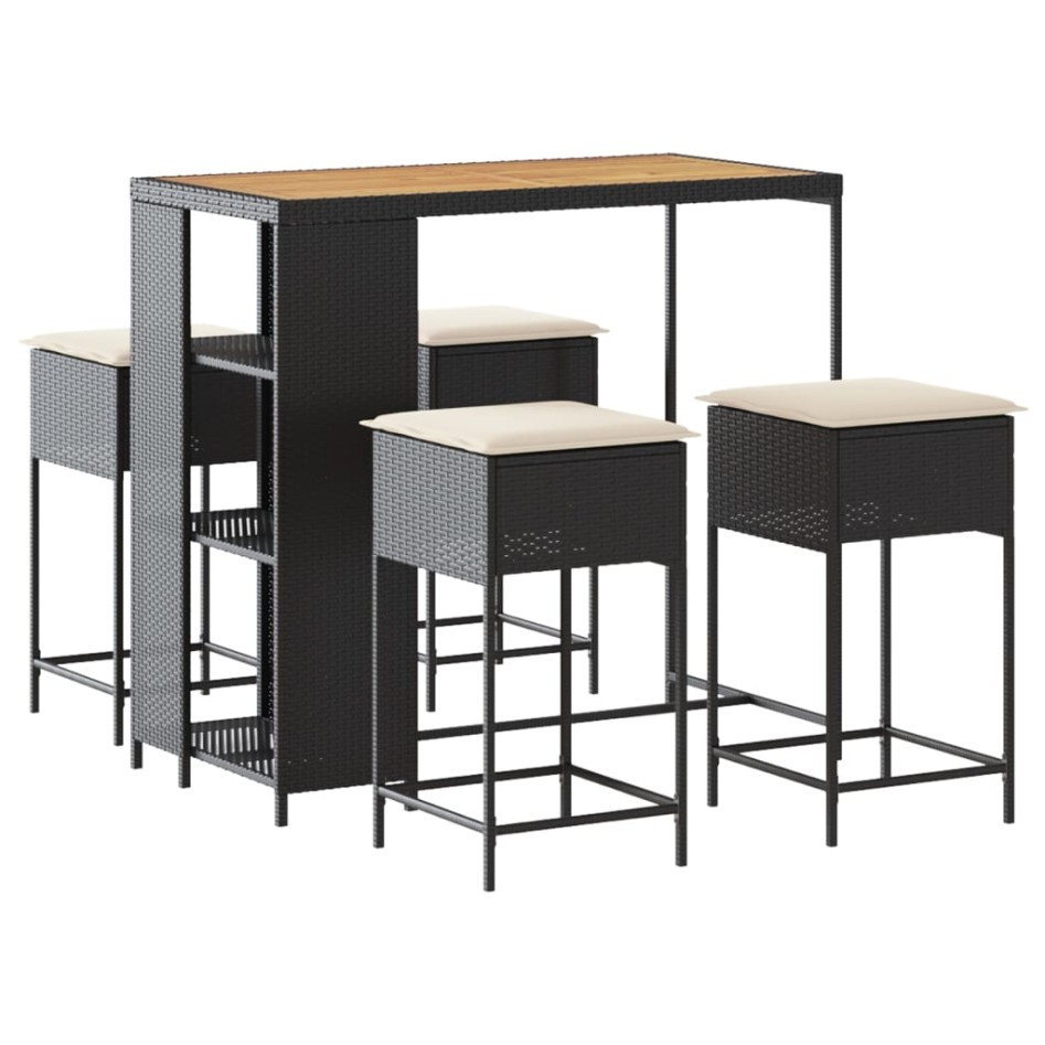 Juego de bar de jardín de 5 piezas con cojines ratán PE