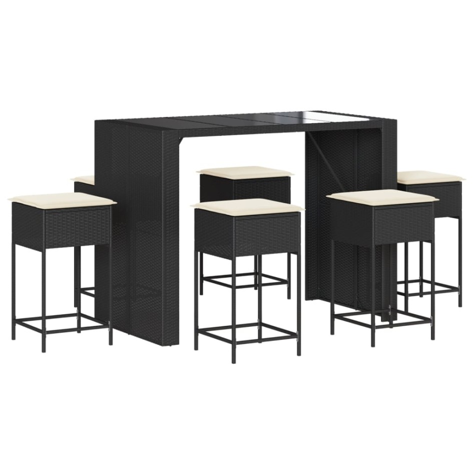 Juego de bar de jardín 7 piezas con cojines ratán PE