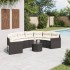 Sofá de jardín semicircular con mesa y cojines ratán PE