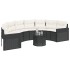 Sofá de jardín semicircular con mesa y cojines ratán PE