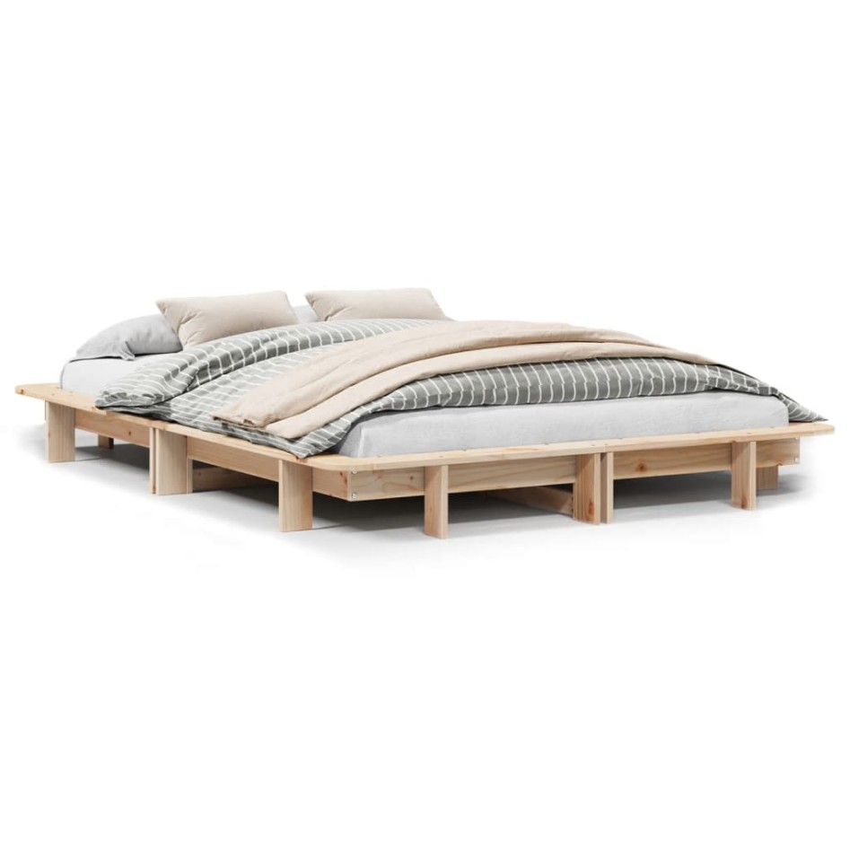 Estructura de cama sin colchón madera de pino blanca 140x200