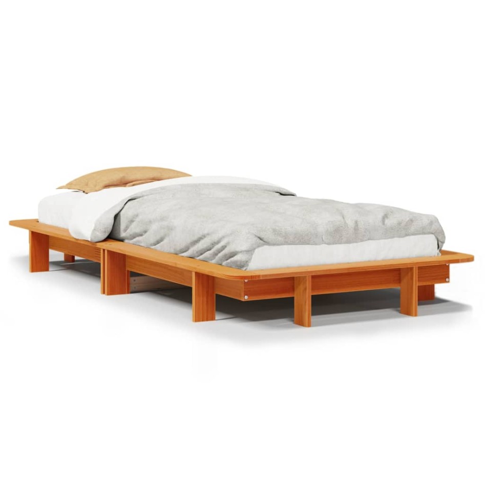 Cama sin colchón madera maciza de pino marrón cera 100x200