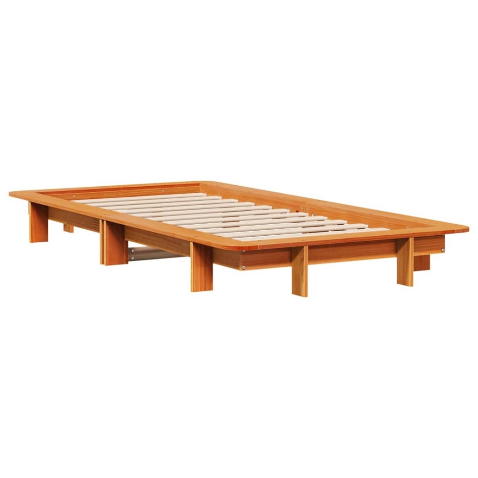 Cama sin colchón madera maciza de pino marrón cera 100x200