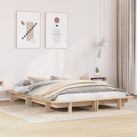 Estructura de cama sin colchón madera maciza de pino 140x190