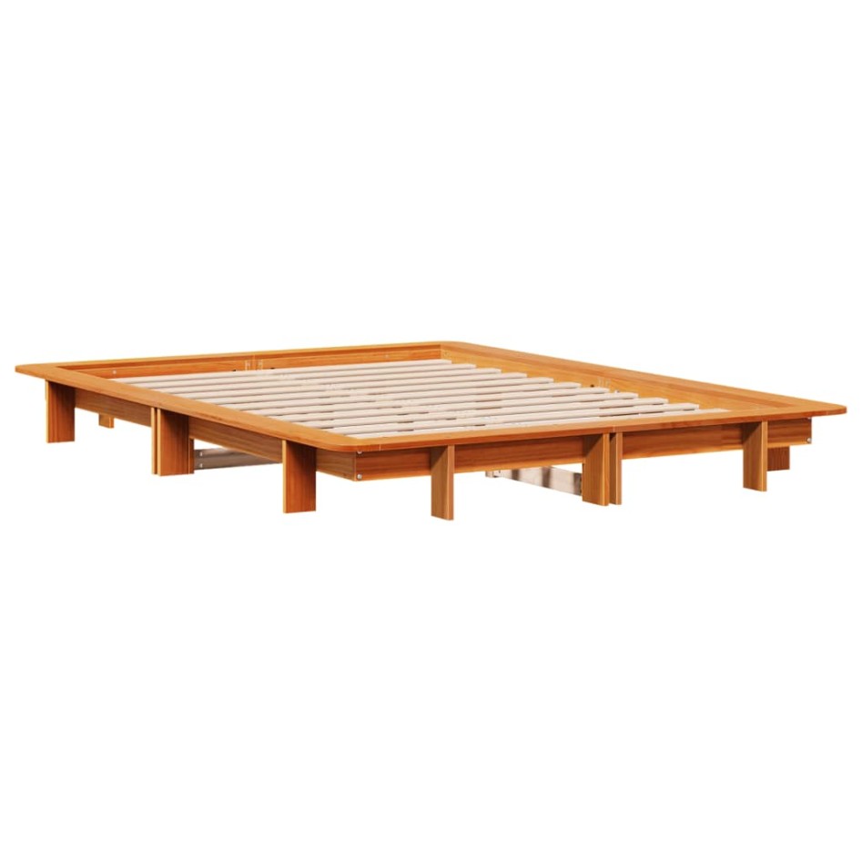 Cama sin colchón madera maciza de pino marrón cera 140x190
