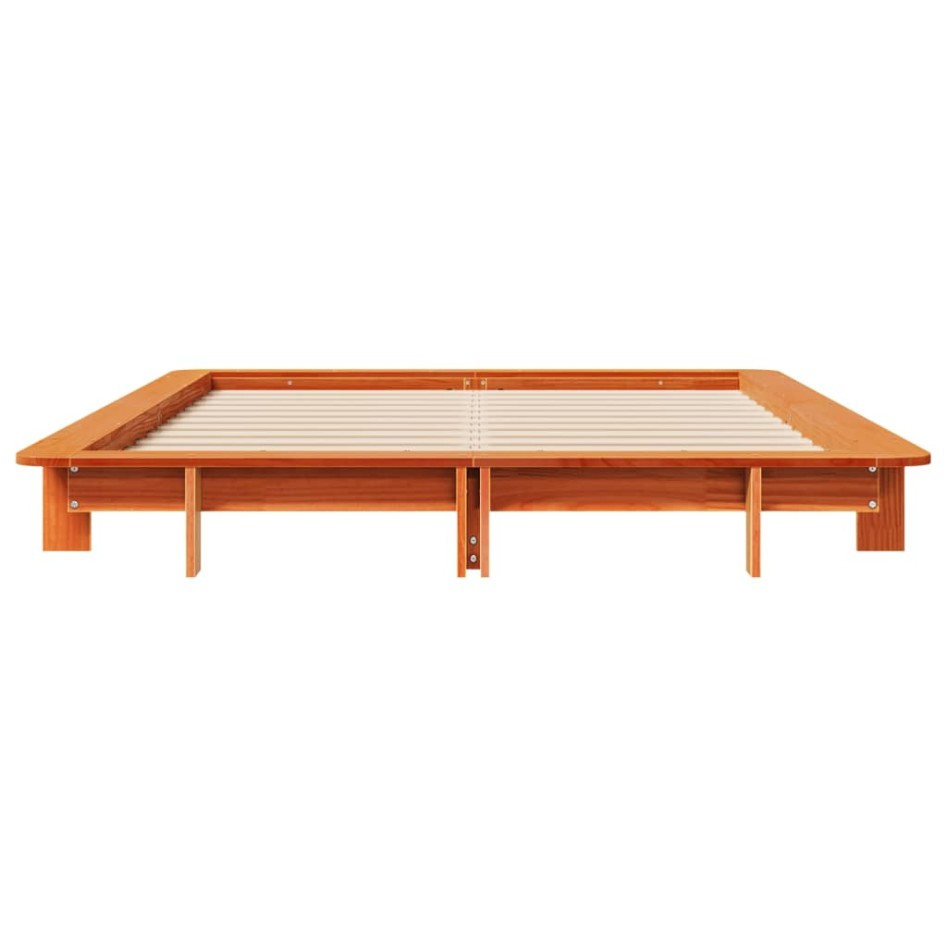 Cama sin colchón madera maciza de pino marrón cera 140x190