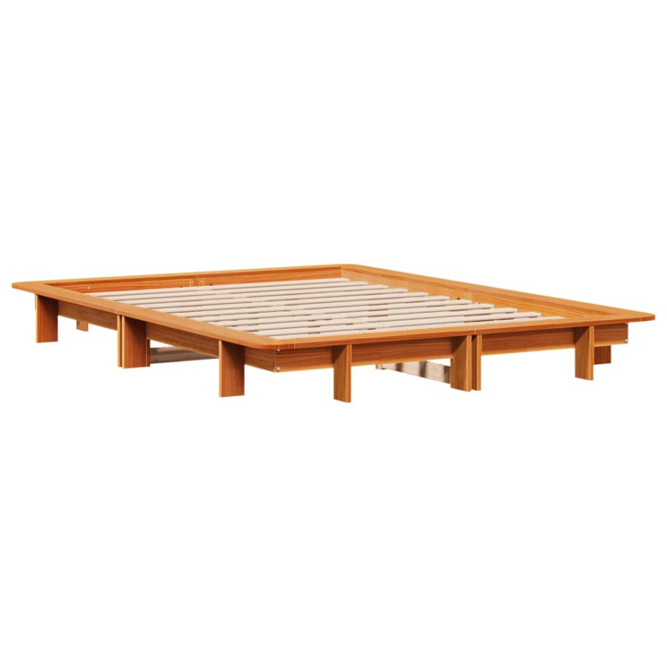 Cama sin colchón madera maciza de pino marrón cera 140x190