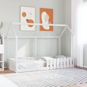 Cama con forma de casa de niños madera maciza blanca 80x200