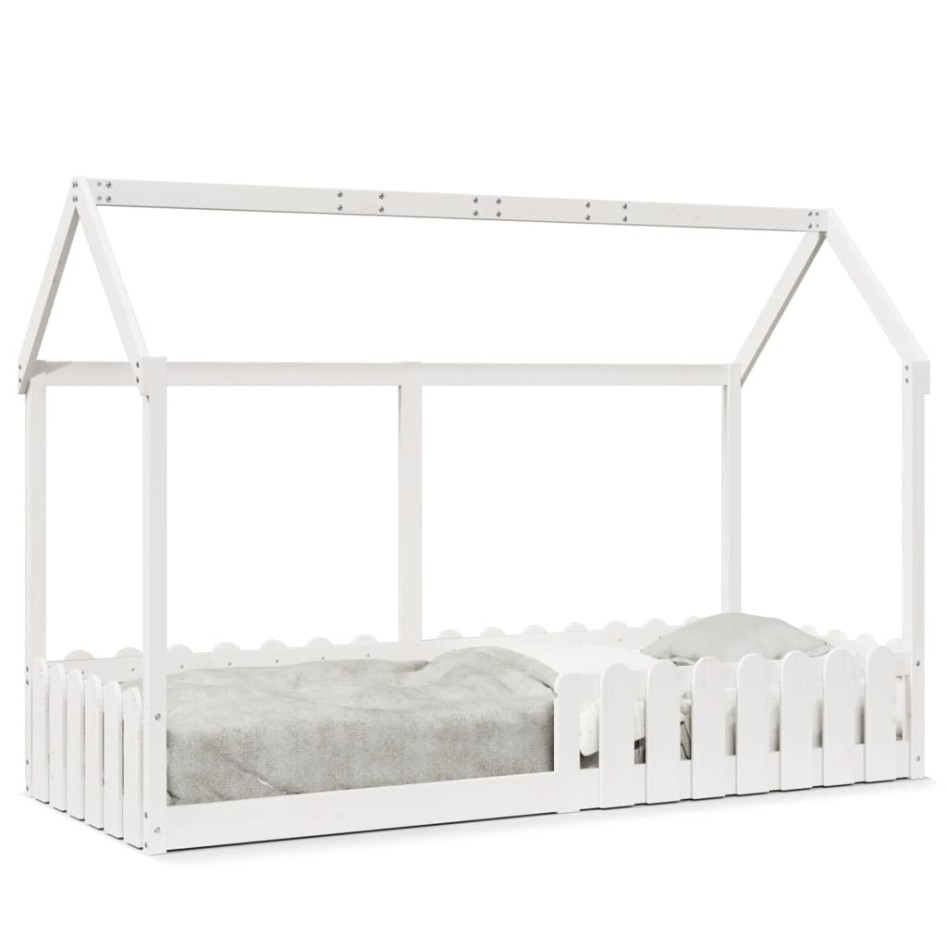 Cama con forma de casa de niños madera maciza blanca 80x200