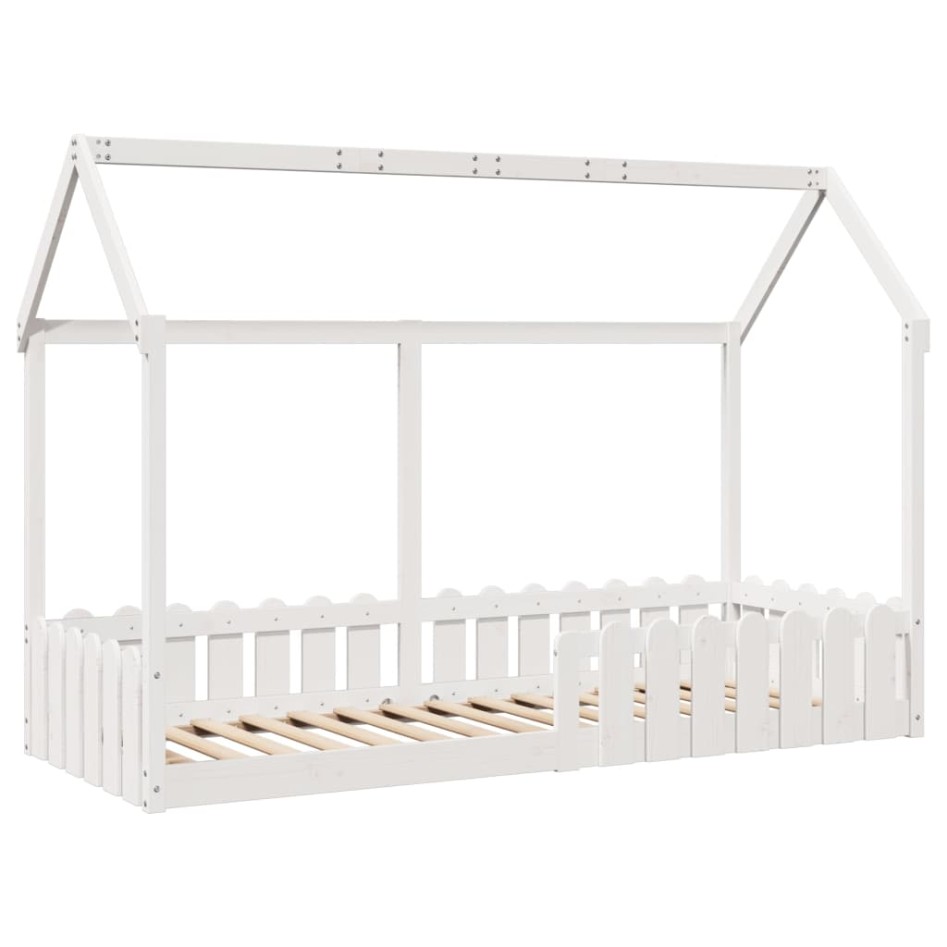 Cama con forma de casa de niños madera maciza blanca 80x200