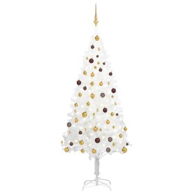 Árbol de Navidad preiluminado con luces y bolas blanco 210