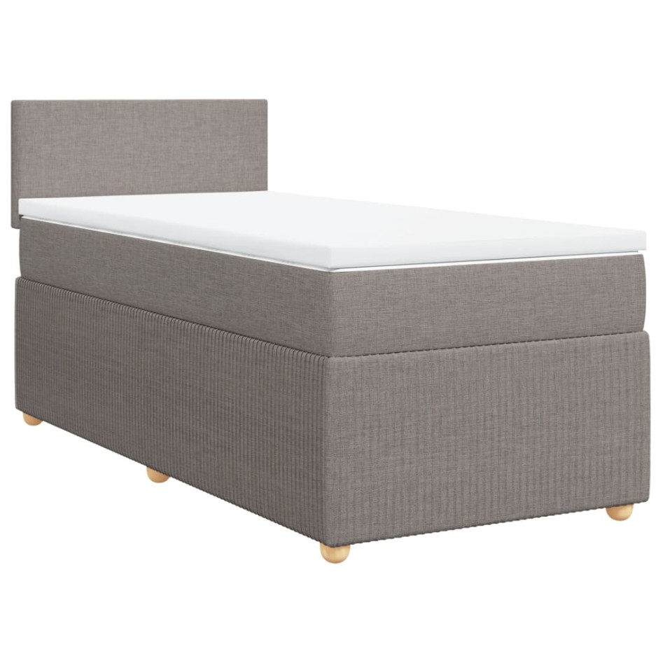 Cama box spring con colchón tela gris taupe 90x190