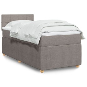Cama box spring con colchón tela gris taupe 90x190