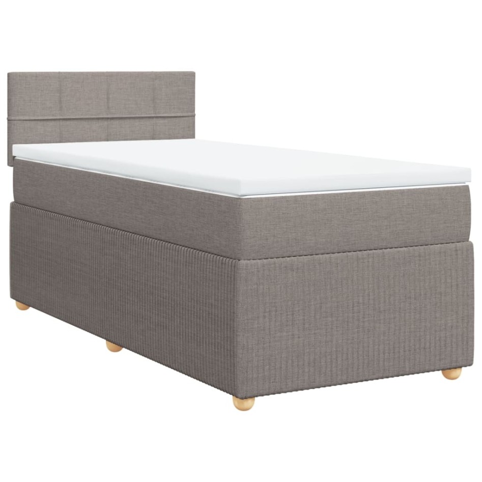 Cama box spring con colchón tela gris taupe 90x190