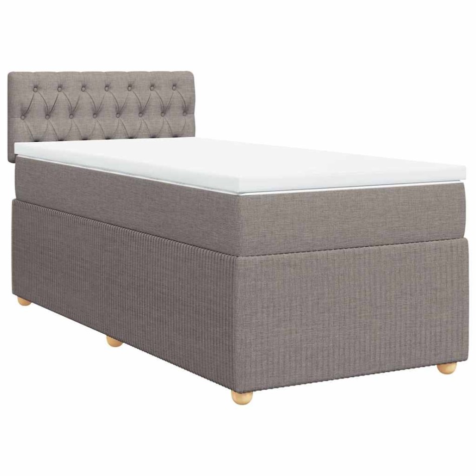 Cama box spring con colchón tela gris taupe 90x190