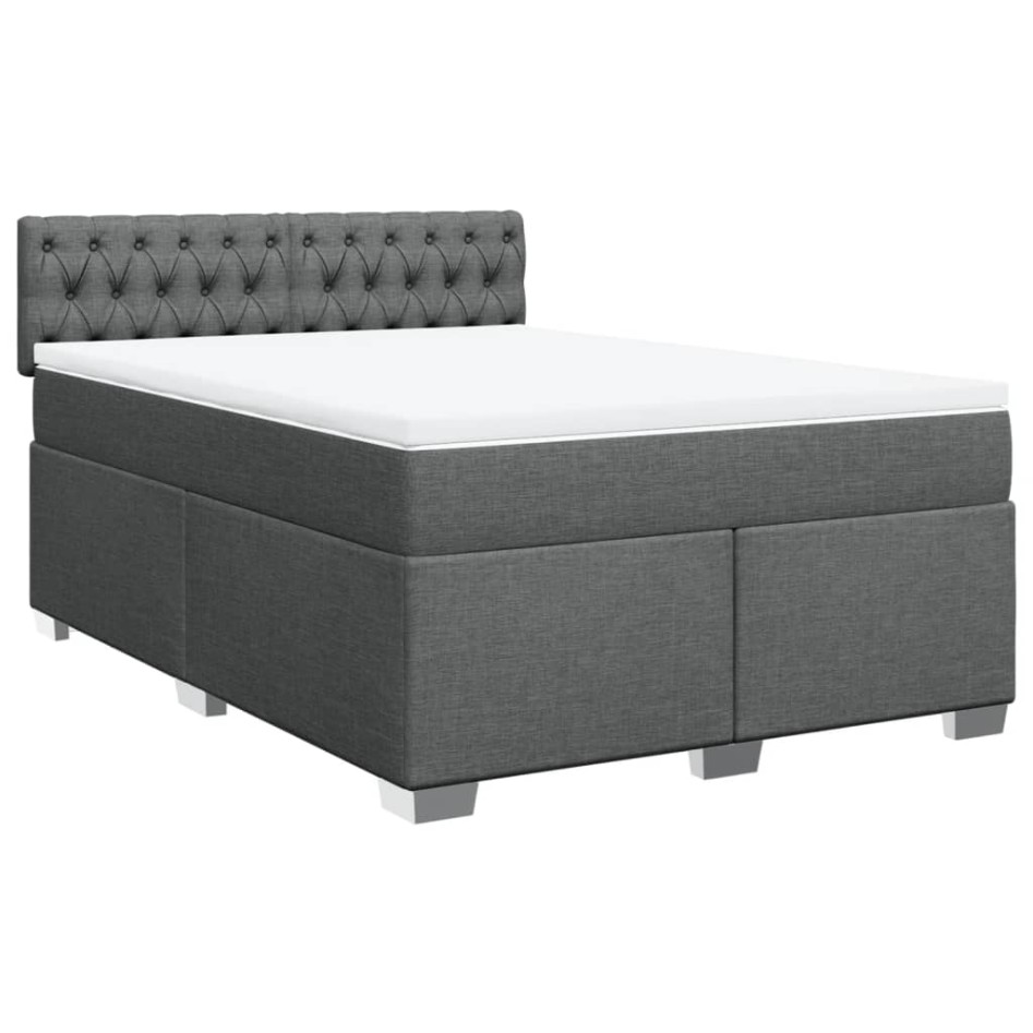 Cama box spring con colchón tela gris oscuro 160x200