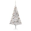 Árbol de Navidad preiluminado con luces y bolas plateado 240 cm