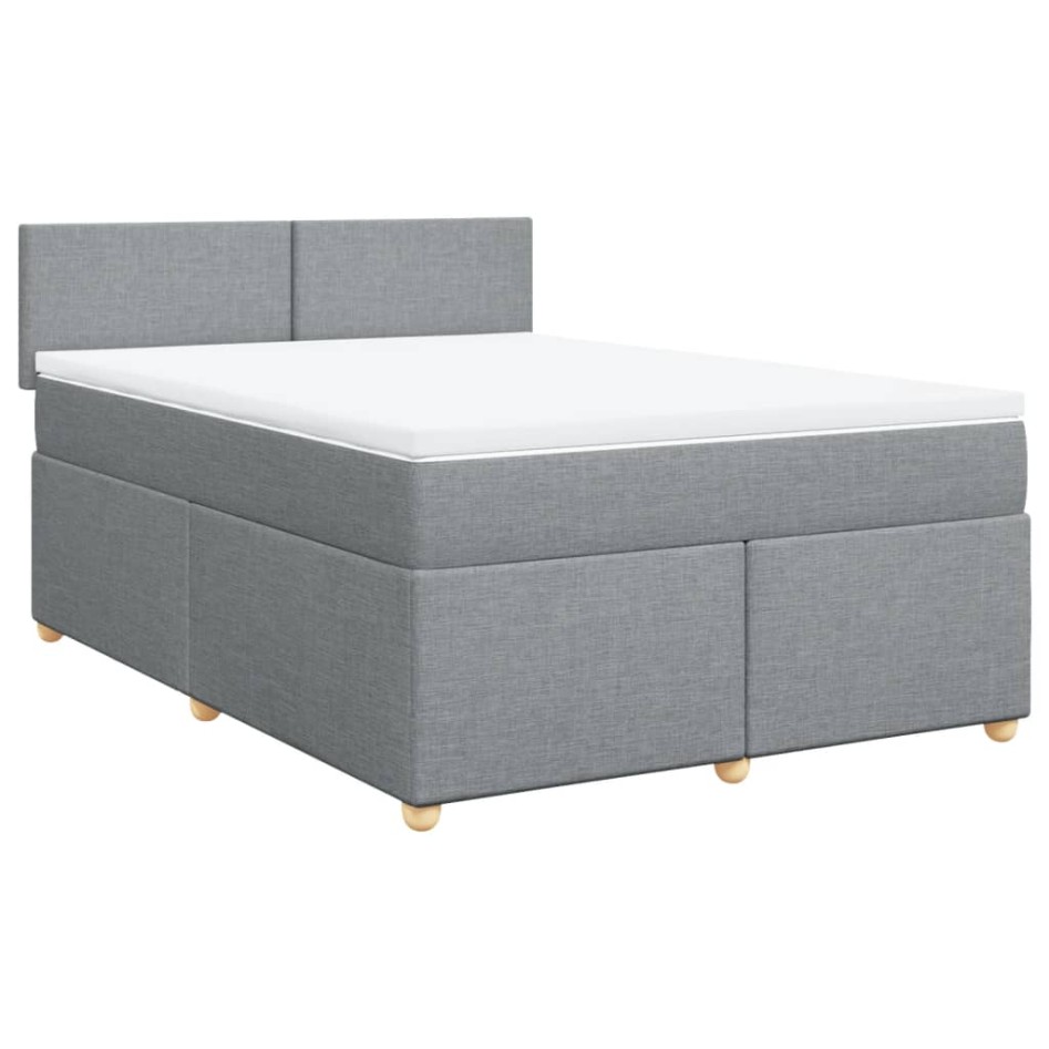 Cama box spring con colchón tela gris claro 140x190