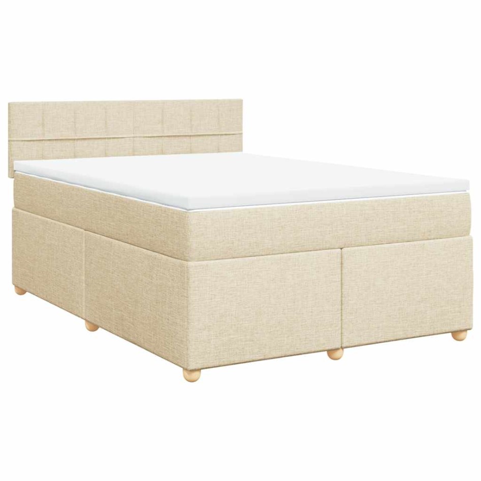 Cama box spring con colchón tela color crema 140x190