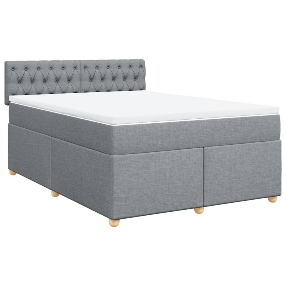 Cama box spring con colchón tela gris claro 140x190