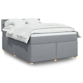 Cama box spring con colchón tela gris claro 140x190