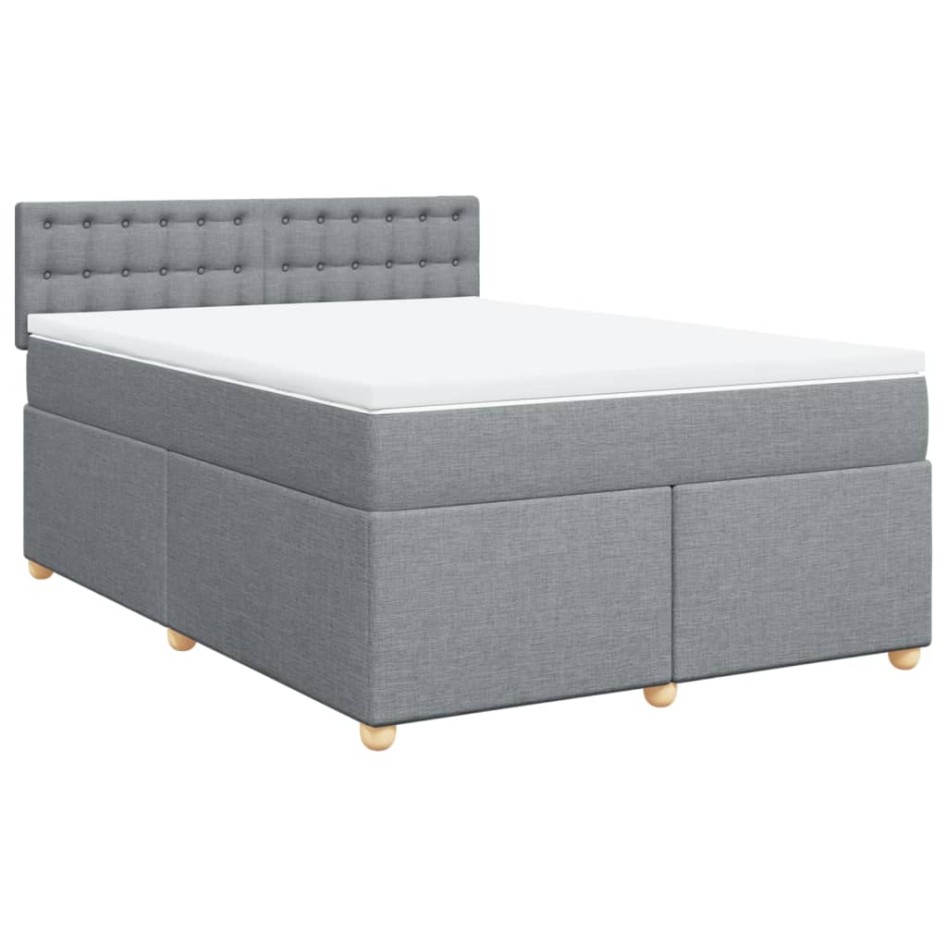 Cama box spring con colchón tela gris claro 140x190
