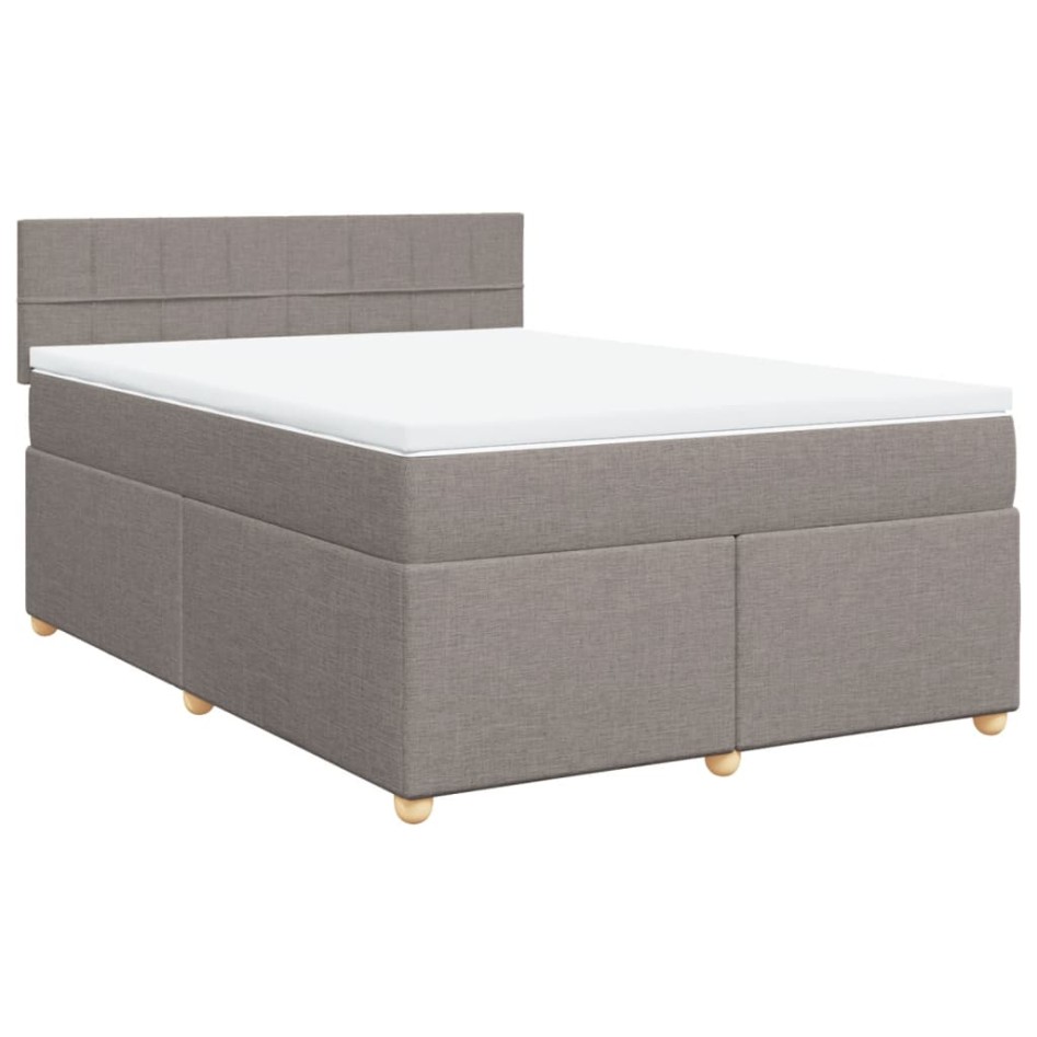 Cama box spring con colchón tela gris taupe 140x200