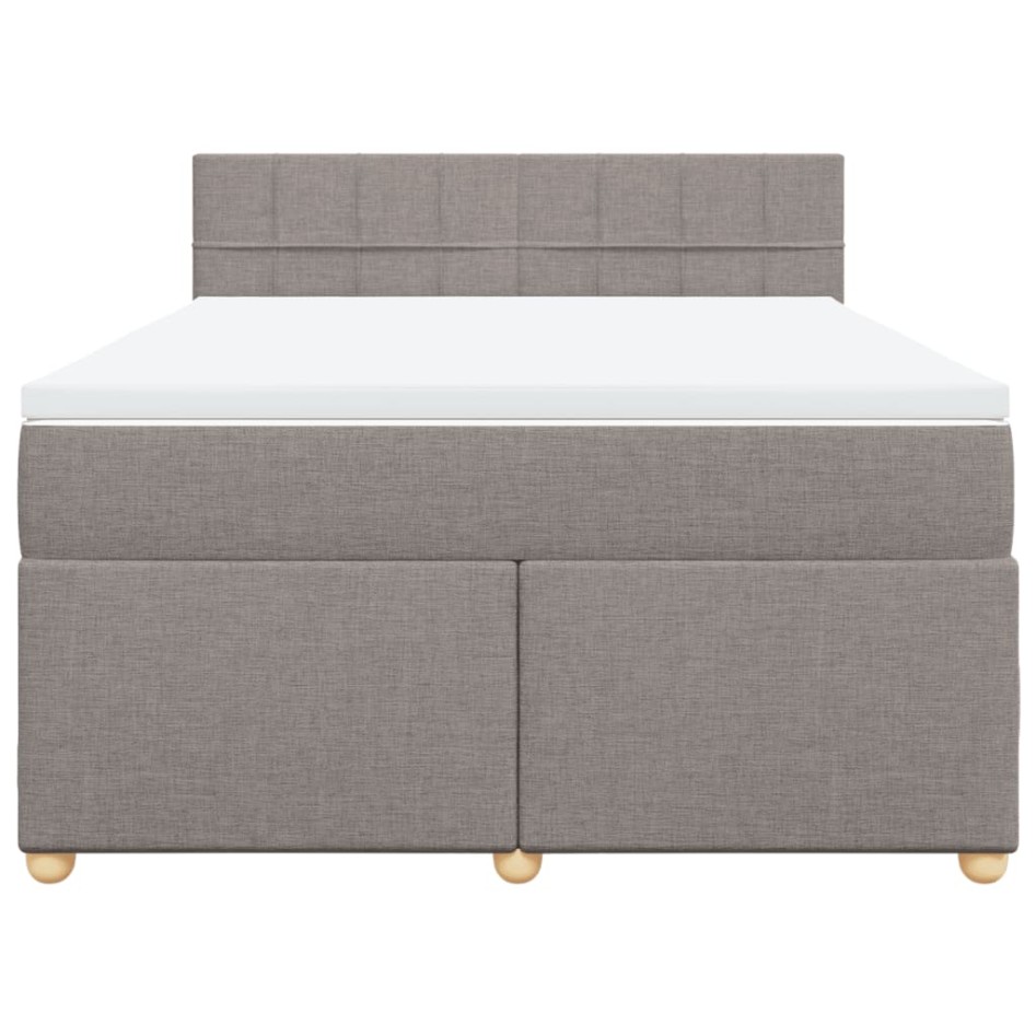 Cama box spring con colchón tela gris taupe 140x200