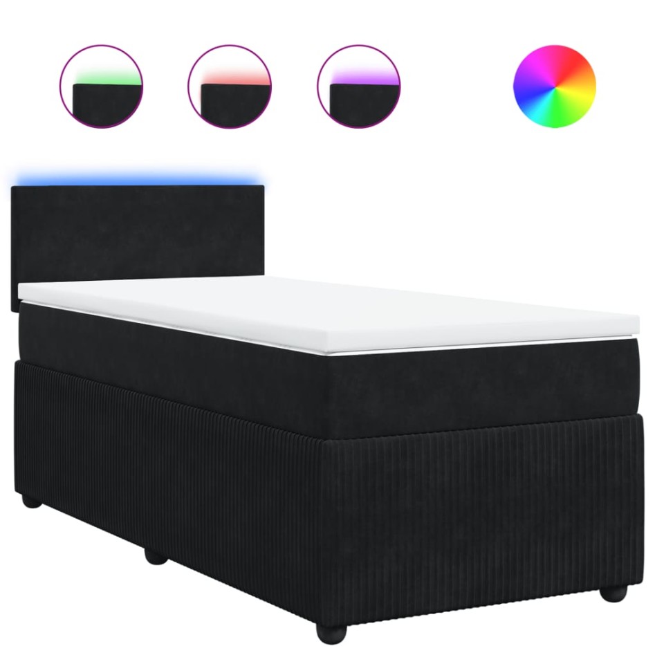 Cama box spring con colchón terciopelo negro 100x200