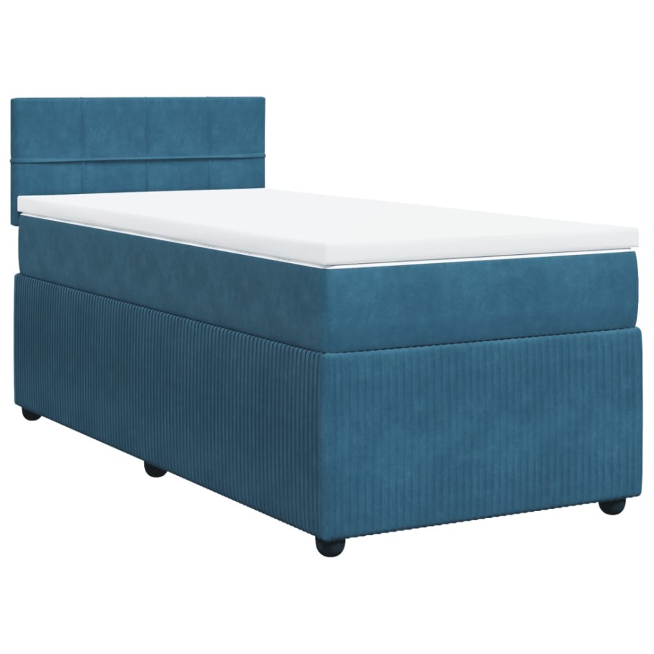 Cama box spring con colchón terciopelo azul 100x200