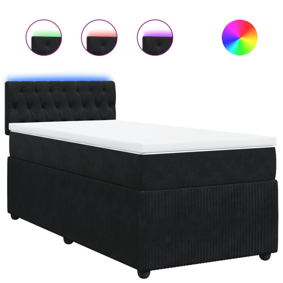 Cama box spring con colchón terciopelo negro 100x200
