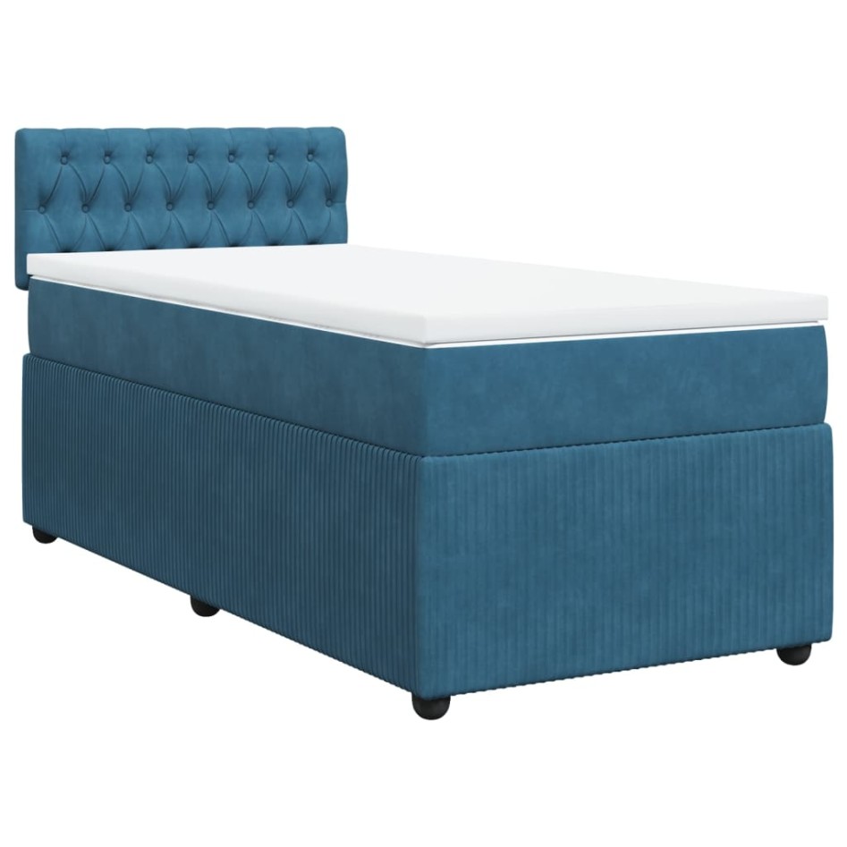 Cama box spring con colchón terciopelo azul 100x200