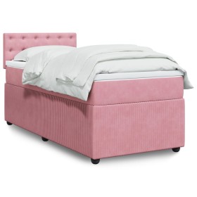 Cama box spring con colchón terciopelo rosa 100x200