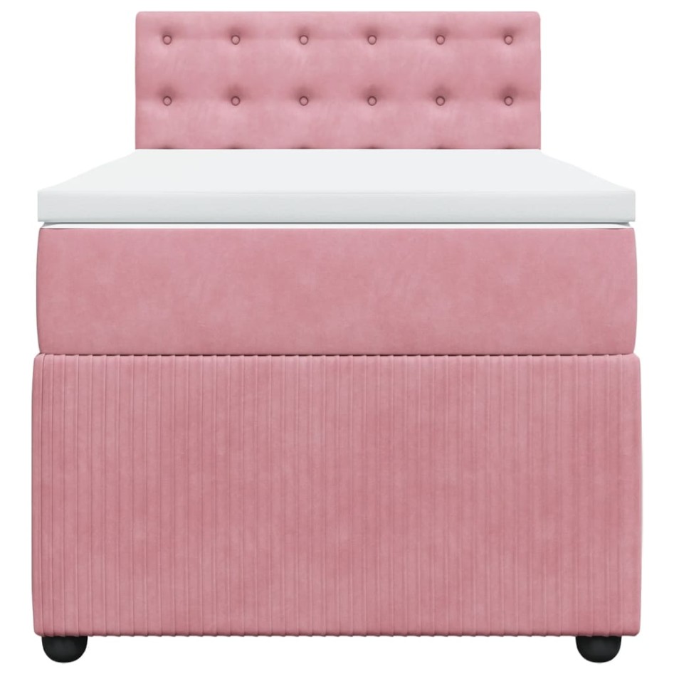 Cama box spring con colchón terciopelo rosa 100x200