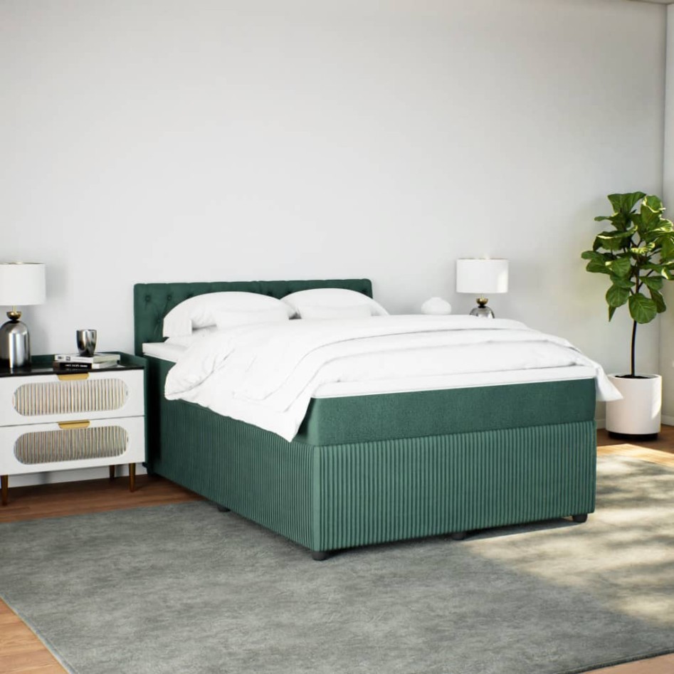 Cama box spring con colchón terciopelo verde oscuro 140x190