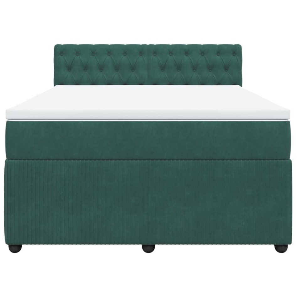 Cama box spring con colchón terciopelo verde oscuro 140x190