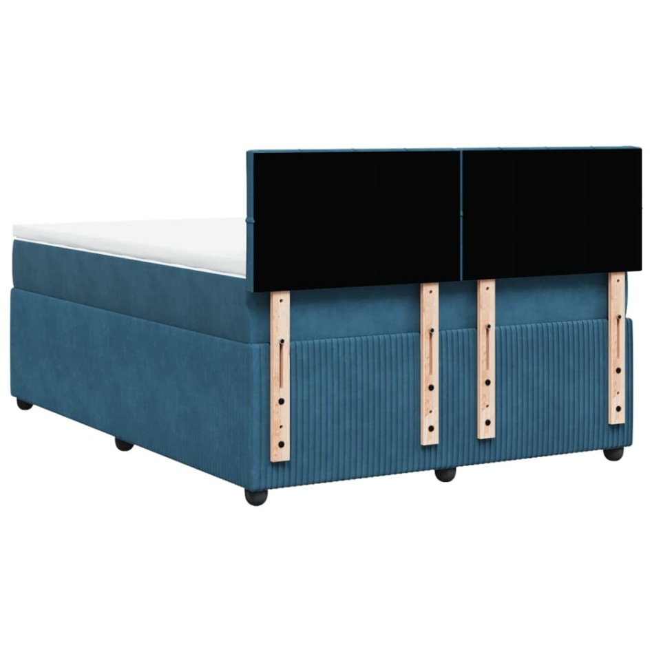 Cama box spring con colchón terciopelo azul 140x200