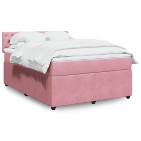 Cama box spring con colchón terciopelo rosa 140x200