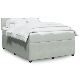 Cama box spring con colchón terciopelo gris claro 160x200