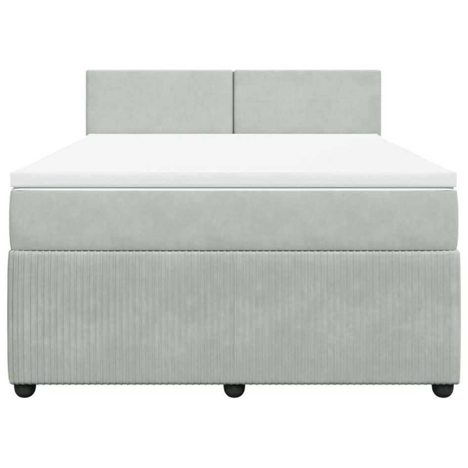 Cama box spring con colchón terciopelo gris claro 160x200