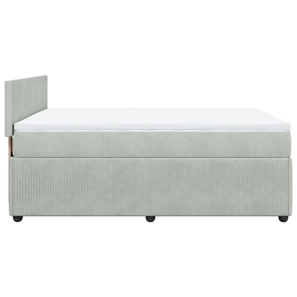 Cama box spring con colchón terciopelo gris claro 160x200