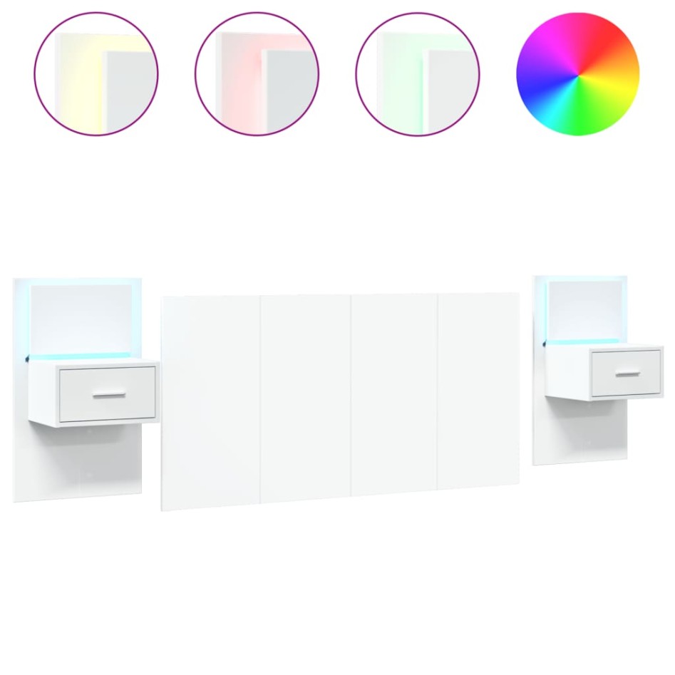 Cabecero de cama con mesitas madera de ingeniería blanco 160